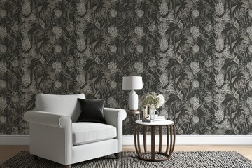 Sleek Black and White Floral Wallpaper Design for Chic Home Decor