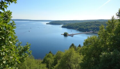  Tranquil waterscape with dock and boats