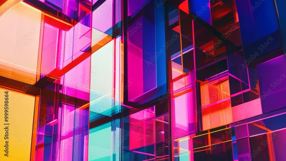 Poster Multicolored Abstract Video of Squares and Rectangles, A fragmented geometric abstract background in neon colors