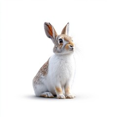 Cute Hare Sitting on White Background in Art Style