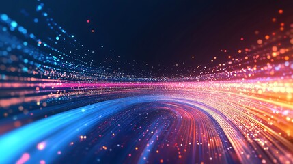 Obraz premium Abstract digital background with glowing lines and particles.