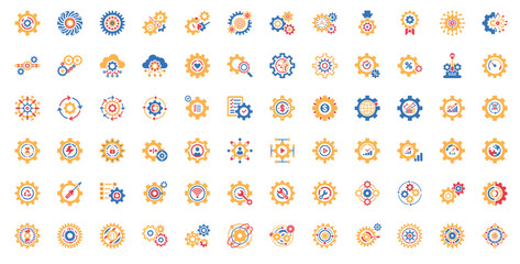 cogs gears colors themed icon collection, teamwork cooperation, Technology Innovation Engineering Idea