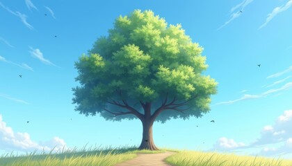 Fototapeta premium A serene path under a treefilled sky