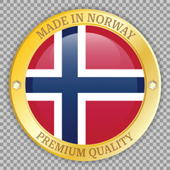 Fototapeta premium Made in Norway premium quality gold badge. Vector illustration on checkered background