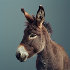 Fototapeta premium Studio portrait of a donkey showcasing its detailed features with a neutral background, highlighting the donkey's expression and texture in a professional animal photo shoot.