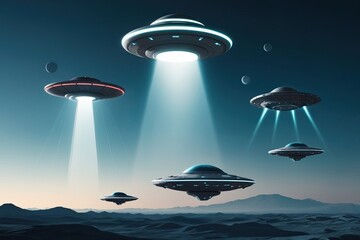 Obraz premium UFOs and Extraterrestrial Vehicles on Transparent Background for Speculative Fiction Research