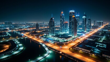 Fototapeta premium Bright cityscape at night illuminated by vibrant lights