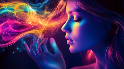 Abstract Woman With Colorful Aura.