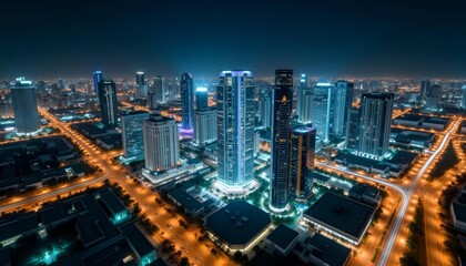Fototapeta premium Vibrant cityscape at night illuminated by bright lights