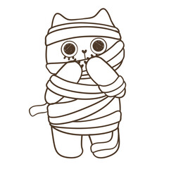 Halloween Mummy Cat Line Art,  Mummy Cat Line Art Magic