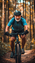 Senior Cyclist Riding Through the Forest
