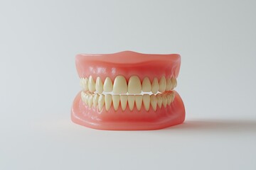 Obraz premium Dental prosthetic smile with teeth and jaws on white background