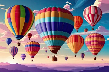 Fototapeta premium Colorful Hot Air Balloon Vector Art in an Enchanting Sky Design
