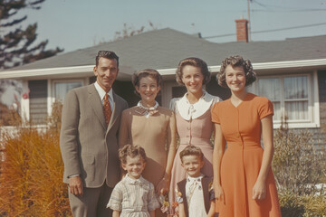 Vintage photo of an American family from the 1940s, 1950s