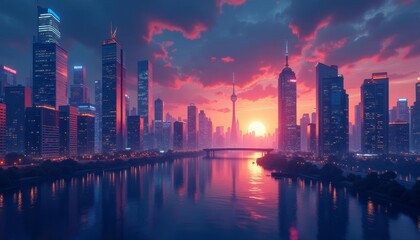 Fototapeta premium Vibrant Cityscape at Sunset