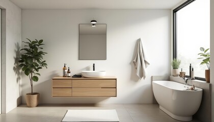 Fototapeta premium Modern bathroom with minimalist design and natural light