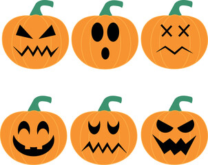 Set of Halloween pumpkins with different faces.