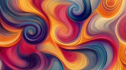 Obraz premium Abstract swirling colorful background in shades of orange, yellow, pink, red, and blue.
