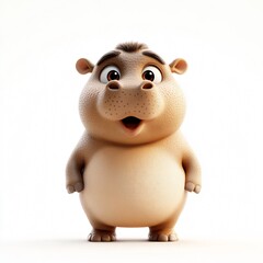 Naklejka premium Chubby Cute Hippo: Surprised Expression in 3D Cartoon Style