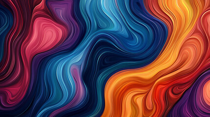 Fototapeta premium An abstract painting of swirled, colorful lines in orange, blue, purple and red.