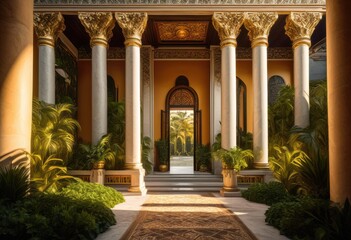 stunning entrance framed striking columns showcasing architectural elegance sophistication, architecture, design, building, structure, facade, classic