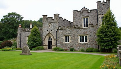 Fototapeta premium Elegant Stone Manor with Gracious Gardens