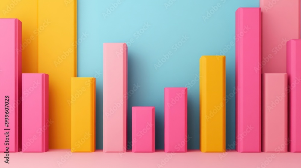 Poster colorful bar graphs vibrant pink yellow blue backdrop modern minimalistic design playful data visual