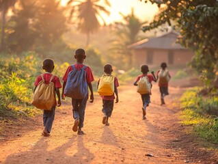 Obraz premium Children Walking to School Together in Africa