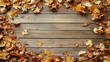 Autumn wooden background with leaves and good space for your text