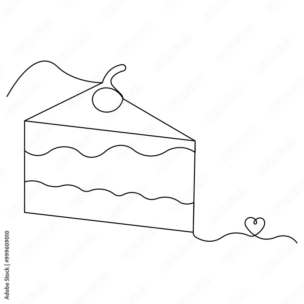 Poster cake single line art, continuous one line drawing of isolated outline vector icon