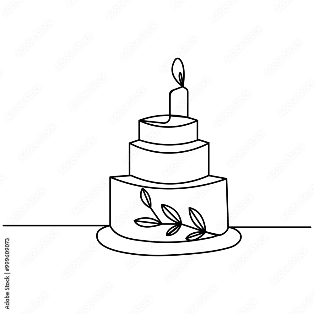 Poster cake single line art, continuous one line drawing of isolated outline vector icon