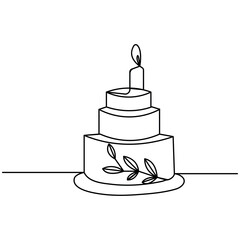 Cake  single line art, continuous one line drawing of  Isolated outline vector icon