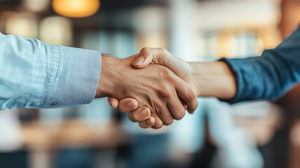 Business, agreement or handshake with zoom for cooperation, welcome or thank you for meeting. Partnership, shaking hands or contact with greeting for b2b or teamwork, collaboration or success