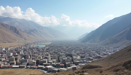  Elevated view of a bustling city nestled in a mountain valley