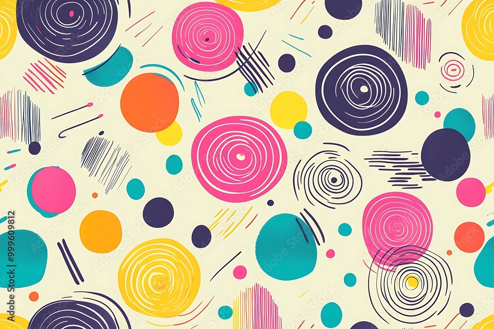Poster cute abstract seamless pattern of lines and circles