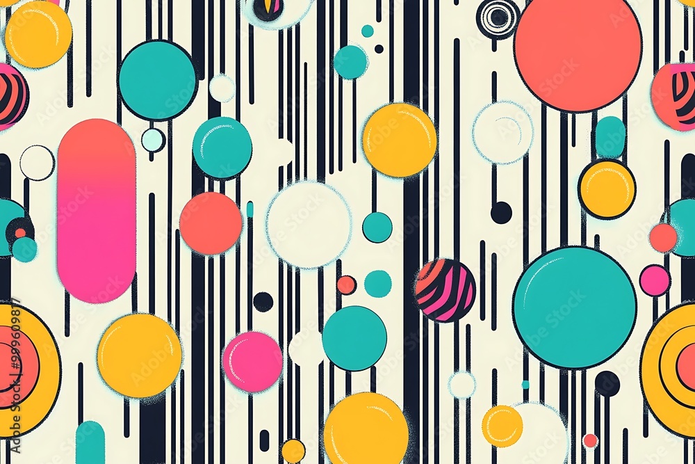 Poster cute abstract seamless pattern of lines and circles