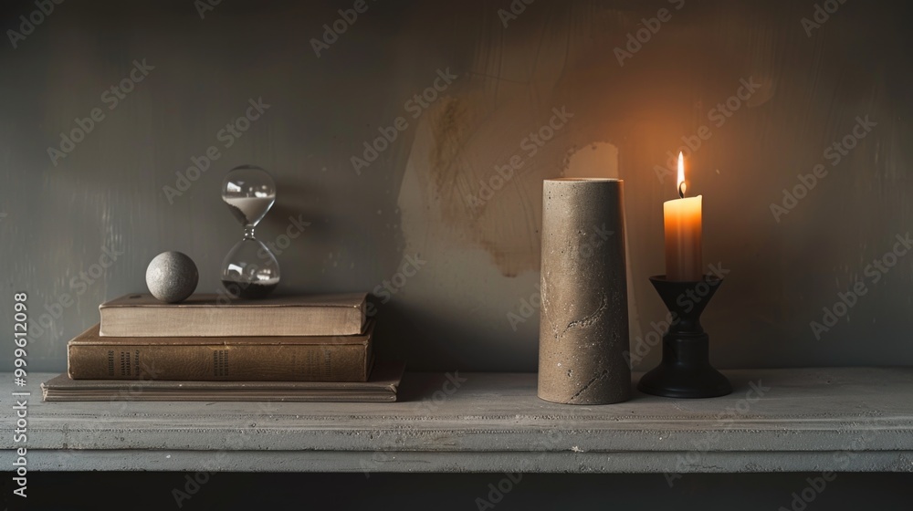 Poster two candles sitting on a table with a simple and elegant design