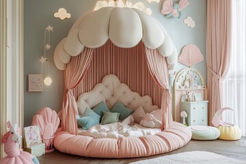 Cozy Kids Room with Soft Pastel Decor and Pillows
