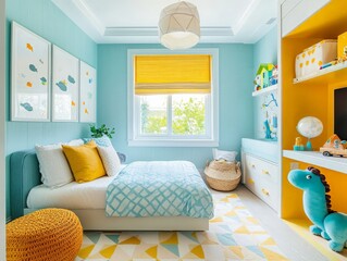 Modern Kids Room with Geometric Decor and Stylish Furnishings