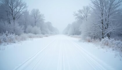 Obraz premium Winters embrace A serene snowy road