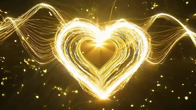 4K footage artshaped golden particles sparkles explode fireworks showcasing abstract optical fibers colorful electrical signals flowing complex network perfect intro logo