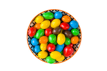 candies in the bowl on the white background, colorful candy, multicolored gradient