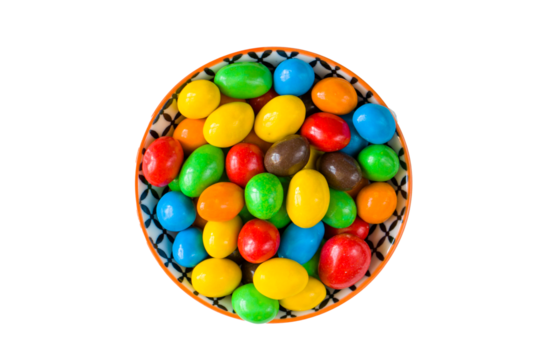 candies in the bowl on the white background, colorful candy, multicolored gradient