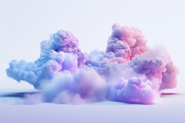 Fototapeta premium A cloud of pink and blue smoke on a white surface, suitable for use in illustrations about air pollution or scientific experiments