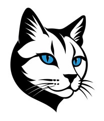 Cat blue eyes, black and white isolated for logo, symbol or emblem