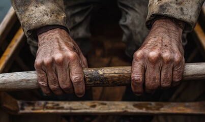 Hands grip weathered wood, weathered by time.