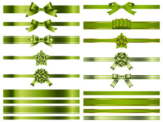 リボン、結びバリエ1-4黄緑