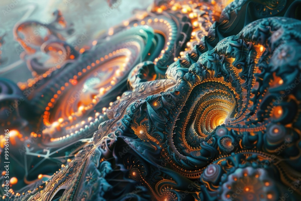 Poster a digital illustration of a spiral pattern with repeating shapes