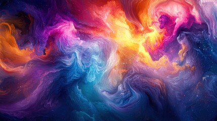 Fototapeta premium An art studio features an AI system generating abstract art, blending colors, shapes, and patterns on a digital canvas, showcasing stunning creativity and innovation