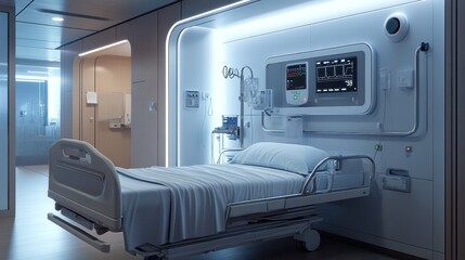 The wall behind the patient's bed, VIP room and efficient patient treatment. This medical bar has a very high-resolution control panel.